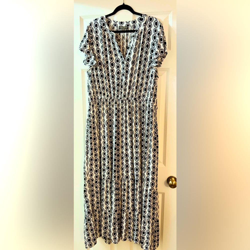 Style & Co Tiered Printed Flutter Sleeve Maxi Dress